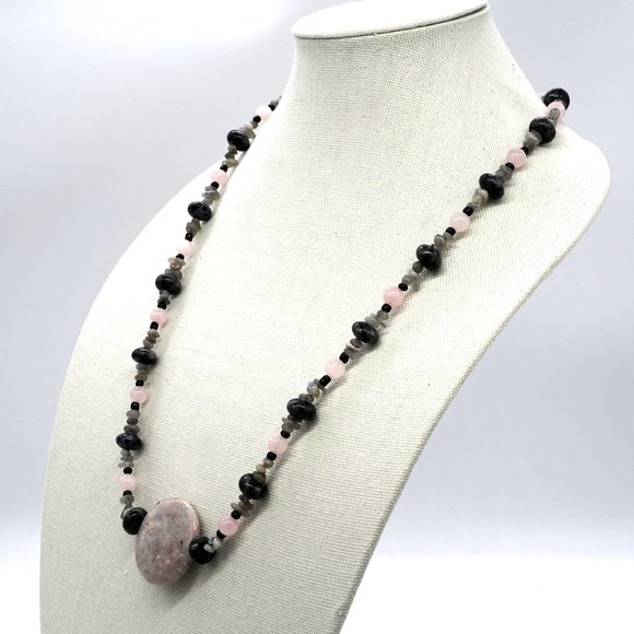 Necklace with assorted pink and gray color combination and Jasper Pendant. - Picture 3 of 5